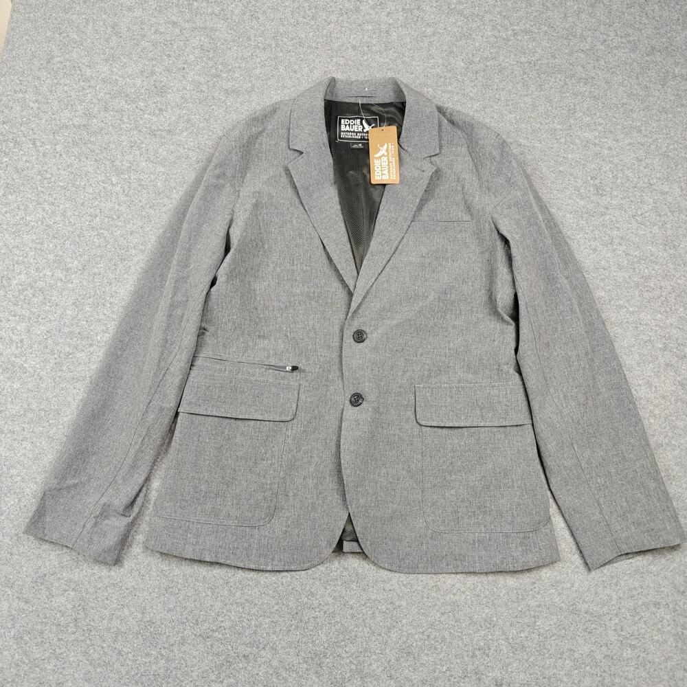 Eddie Bauer Sport Coat Mens 40 Gray Tweed Polyester Spandex Travel Business